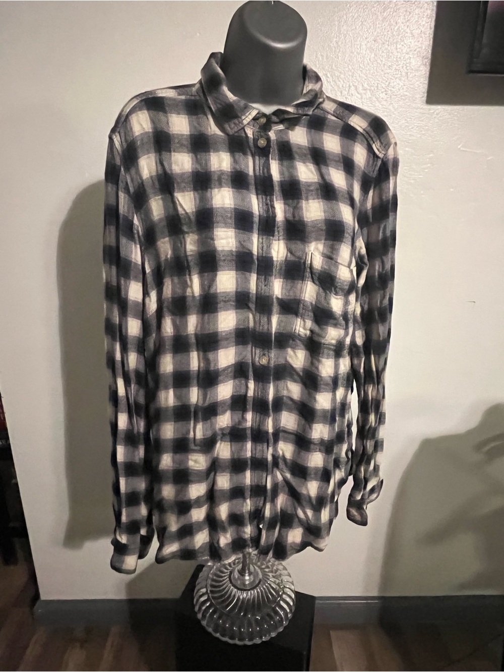 American Eagle Outfitters Black and White Plaid Camisole Button-Up